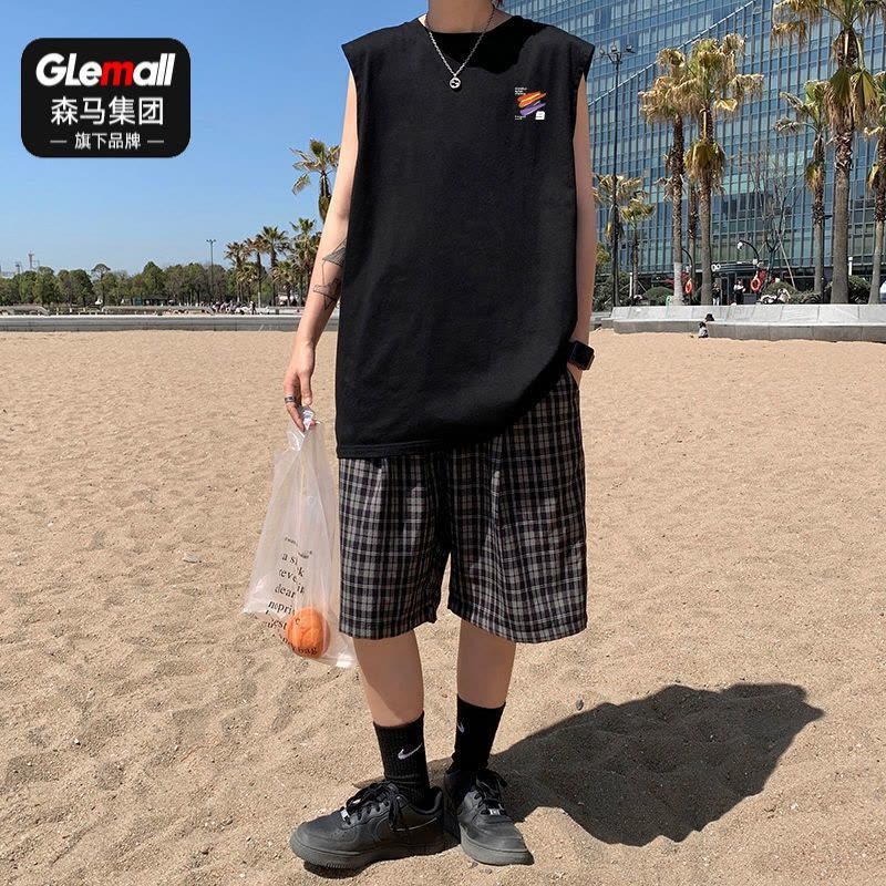 森马集团旗下GleMall纯棉2022夏季男韩潮休闲背心百搭运动宽松爆图片