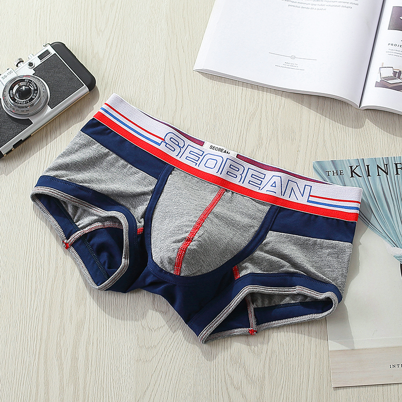 suntek男士内裤棉平角夏季透气时尚低腰紧身拼色四角青年潮裤头