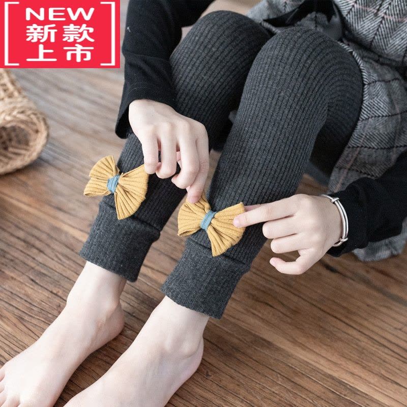 可莉允秋冬季女童加厚加绒打底裤儿童保暖磨毛大蝴蝶结九分裤小中童长裤保暖裤图片