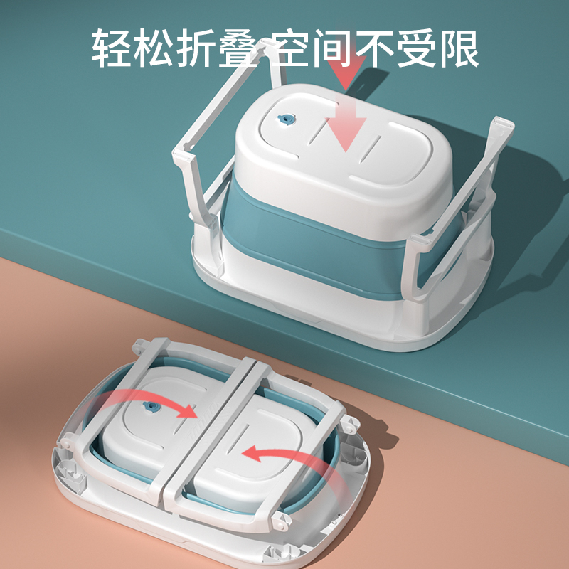 开优米(Kiuimi)婴儿折叠沐浴桶小孩洗澡盆宝宝浴盆家用新生儿大号可坐躺婴童浴盆 蓝色+浴网