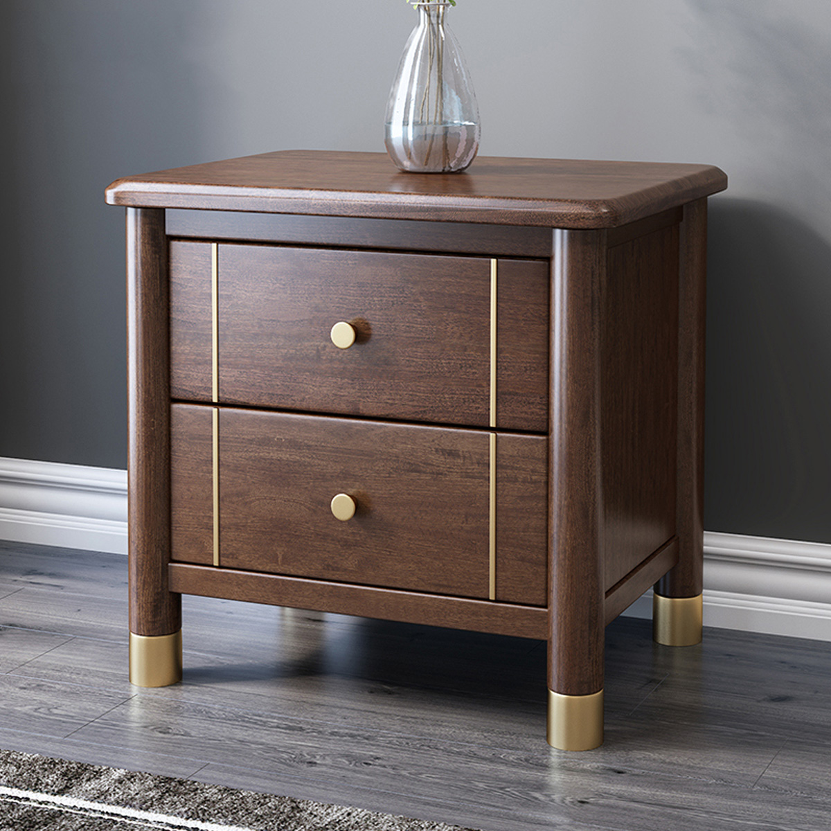 木格尚品 北欧实木床头柜轻奢胡桃木实木新中式现代简约床边收纳柜储