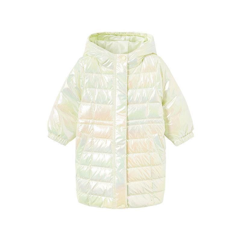 【2件2折价:129】米喜迪mecity童装冬新款女童炫彩连帽中长款加厚保暖羽绒服 绿色 110/52