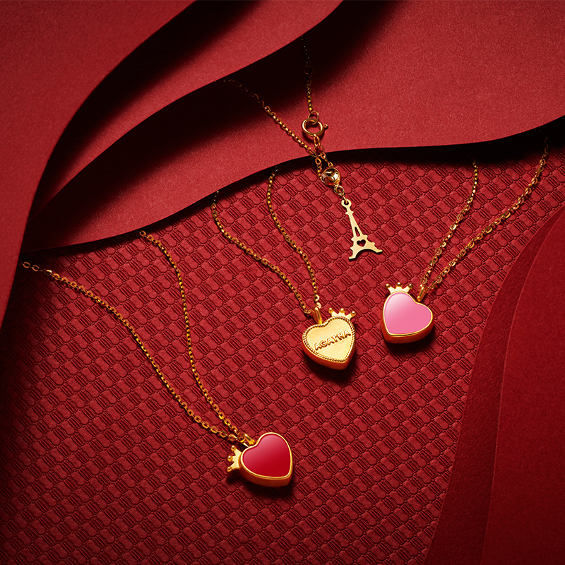 agatha巴黎之心2018新款瑷嘉莎时尚吊坠项链999足金时尚简约经典心形