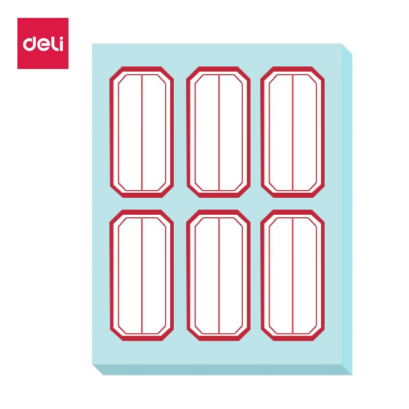 得力 7187自粘性标贴 23*49mm 6枚*12张红框 单位:本