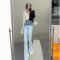 SUNTEK港风复古开叉喇叭牛仔裤女夏季新款韩版修身高腰显瘦长裤休闲裤潮牛仔裤