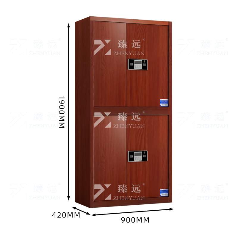 臻远 ZYJJ-80060 保密柜 红木纹分双节电子锁 长900*宽420*高1900mm 单位:1台高清大图