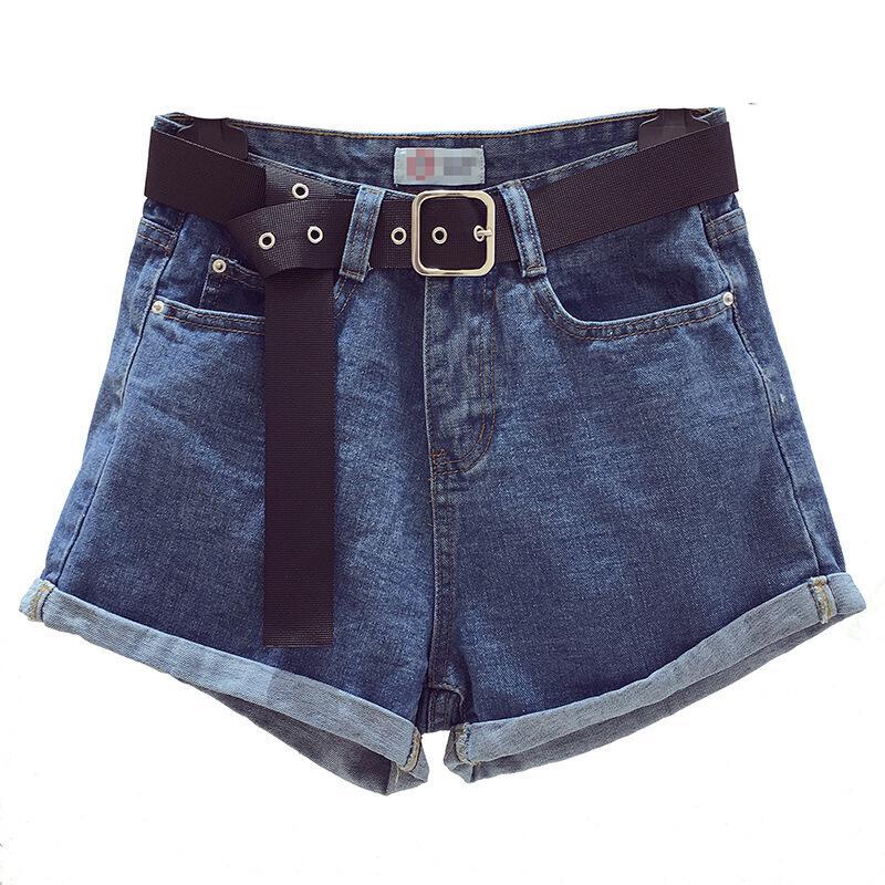 牛仔短裤女高腰2018春夏韩范新款时尚腰带a字裤宽松翻边阔腿裤潮