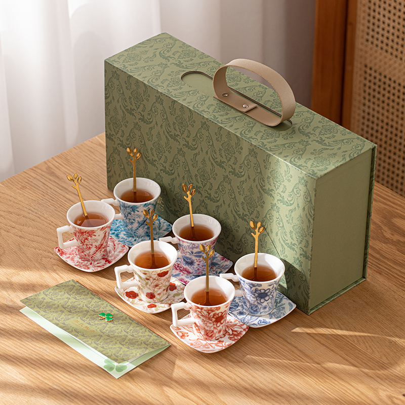 苏氏陶瓷(SUSHI CERAMICS)咖啡杯蝶勺百花高档精致陶瓷杯子轻奢高级感下午茶具盒装礼物