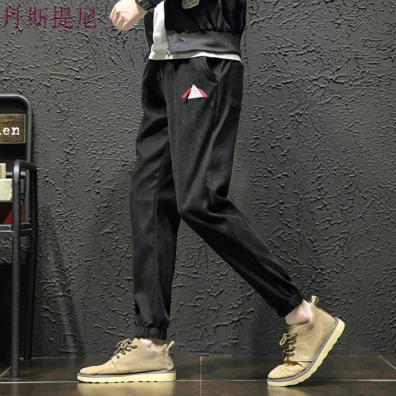 九分休闲长裤男士韩版潮流修身小脚哈伦裤秋季灯芯绒束脚裤男裤子