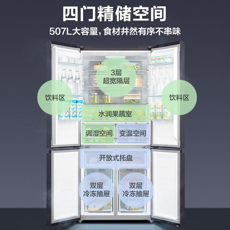 [19分钟急速净味]美的(Midea)507升十字对开门冰箱 一级能效 节能变频风冷无霜 BCD-507WTPZM(E)高清大图