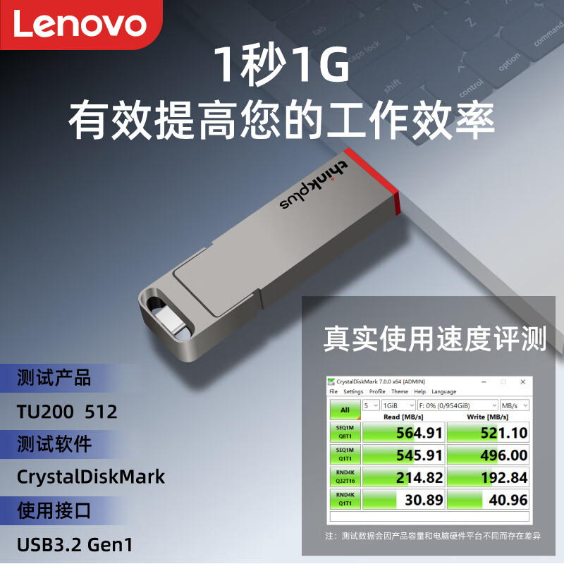 联想ThinkPlus 双接口固态U盘 USB3.2/Type-C高达430MB/S TU200Pro 灰色 512GB高清大图