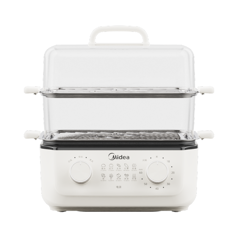 美的(Midea)多功能锅电蒸锅家用多用途一体机蒸鱼包子杂粮透明视窗304不锈钢 MZ-ZGE302399