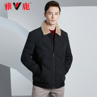雅鹿羽绒服男士商务短款2019新款柔软羊羔绒毛领加厚冬装外套