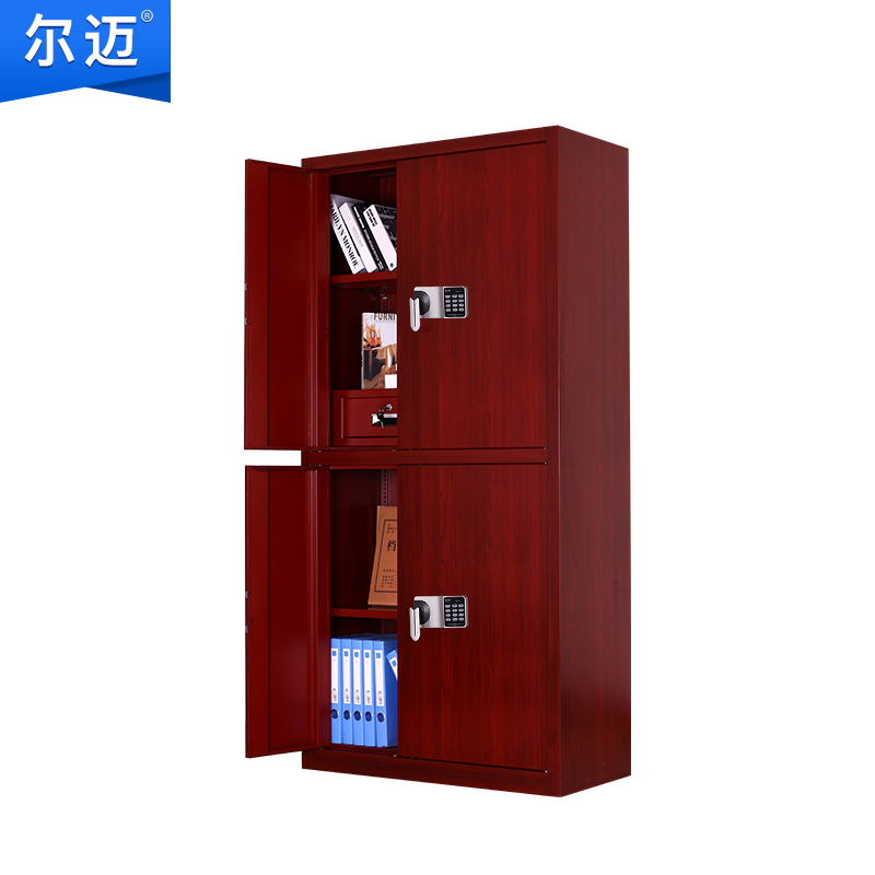 尔迈 电子保密柜钢制智能密码锁办公资料档案柜保密文件柜双保险防盗加厚铁皮柜 仿木纹通双节内二斗高清大图