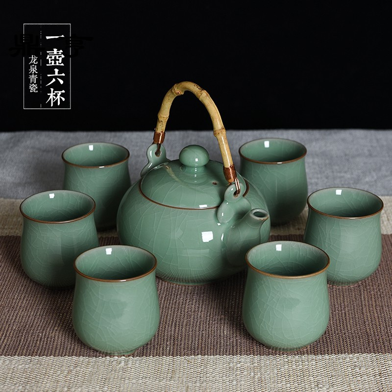 鼎亨龙泉青瓷茶壶 陶瓷提梁壶 大号泡茶壶大容量沏凉水壶套装单壶