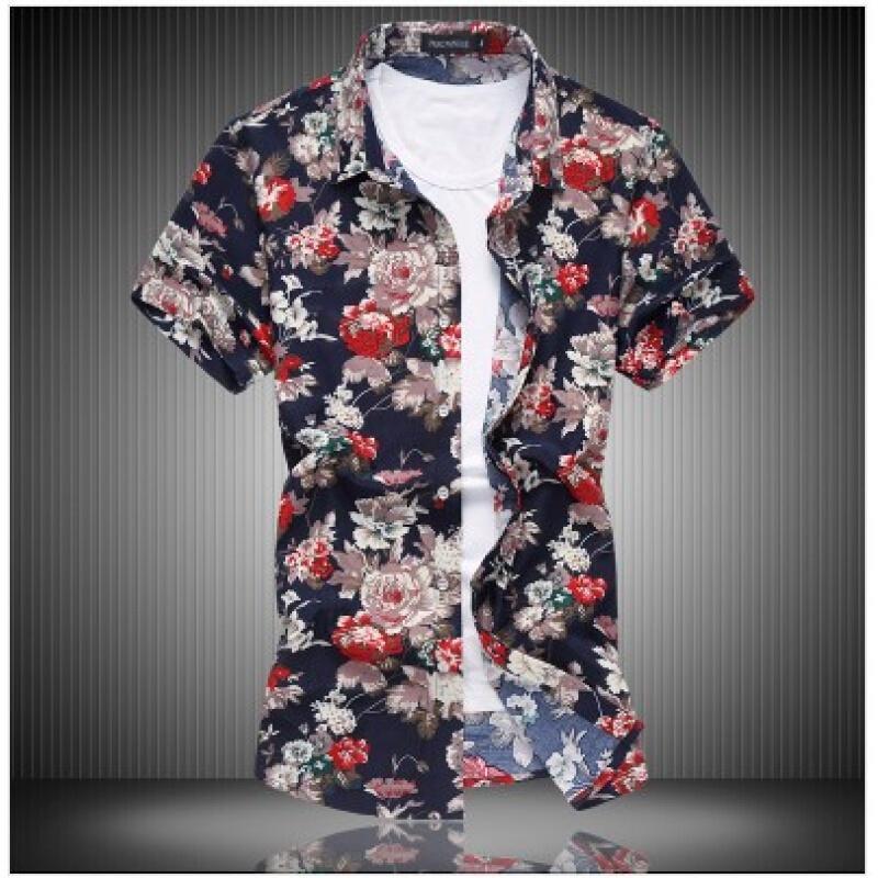 夏季花衬衫男短袖薄款碎花衬衣大码上衣男士加肥加大印花寸衫
