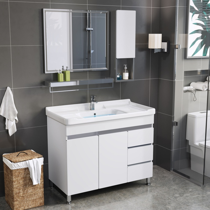 不锈钢落地浴室柜卫生间洗手台盆洗脸盆组合陶瓷一体盆卫浴柜厕所视频