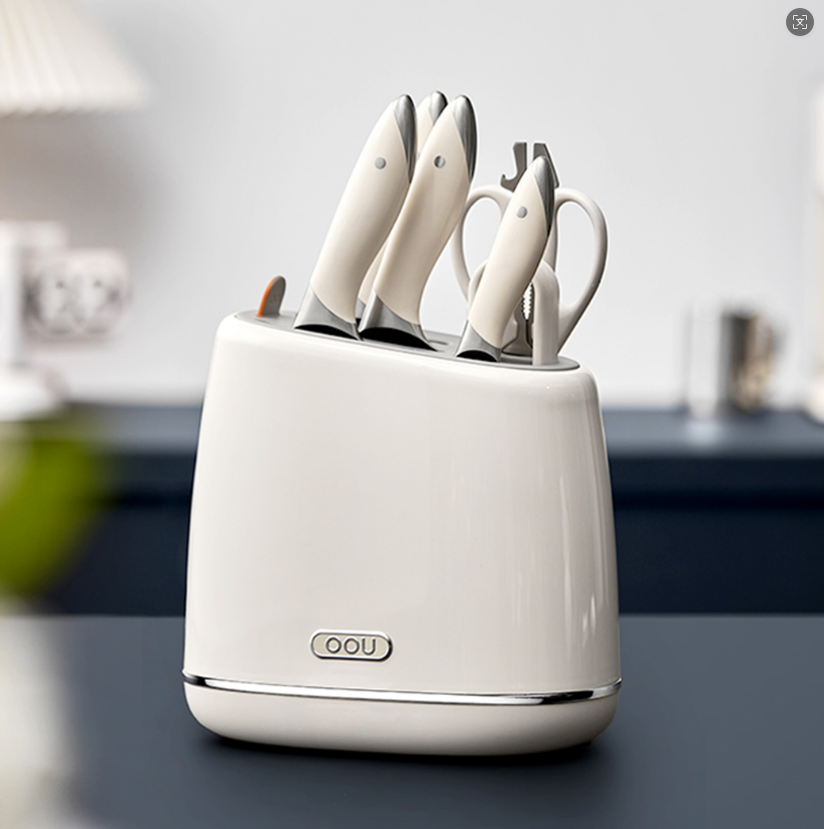 OOU!黑鲸抗菌七件套刀具DJ0022B高碳钢锋利耐用人体工学握柄舒适防滑家用必备