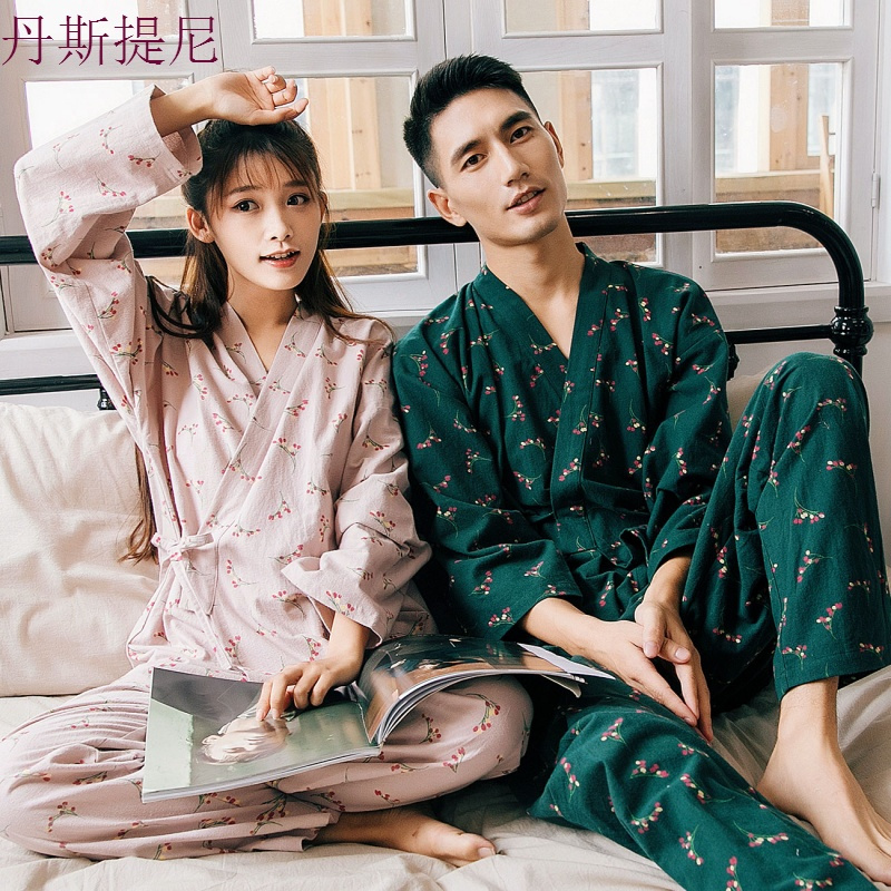 春秋情侣睡衣和服女纯棉长袖男学生宽松日式家居服套装日系两件套