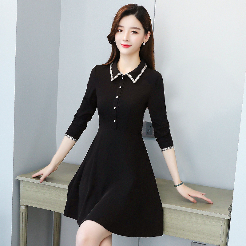 魅言魅语(MeiYanMeiYu)娃娃领长袖连衣裙女装2021新款秋装轻奢名媛赫本风小黑裙