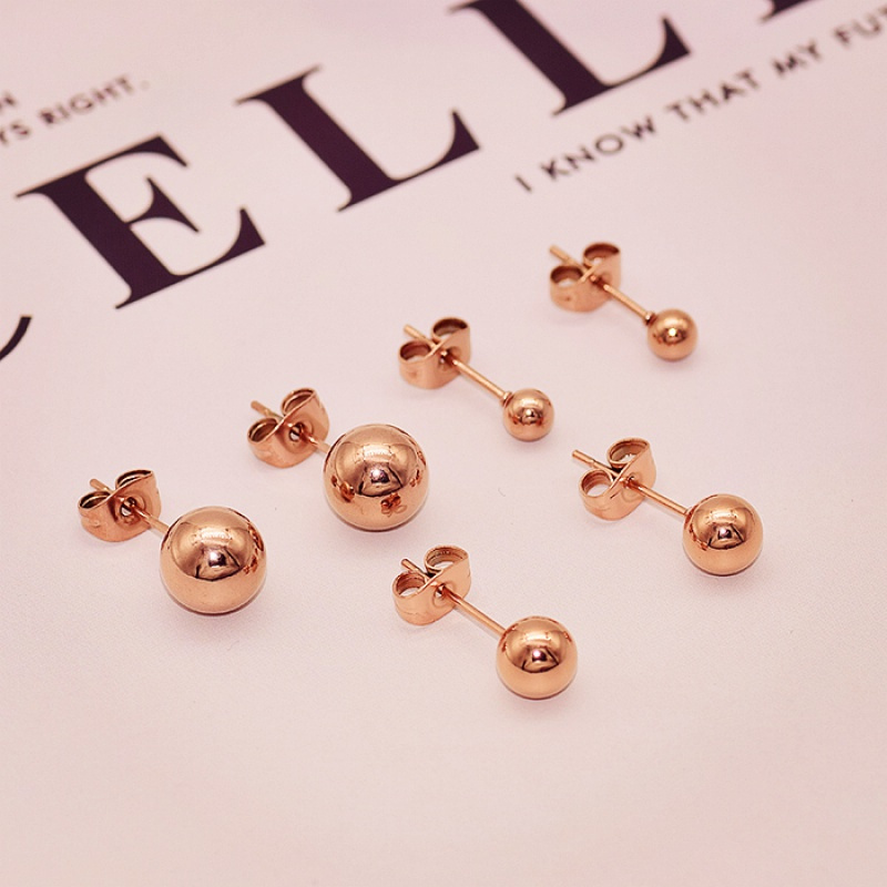 彩金18k玫瑰金钛钢小圆球金豆耳饰情侣耳钉闺蜜耳饰女款饰品