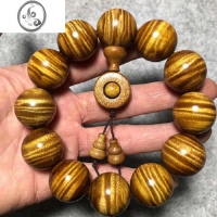 JiMi四川金丝楠木2.0佛珠手链金丝楠手串阴沉木水波影男女款佛珠手金 满水波15mm15颗