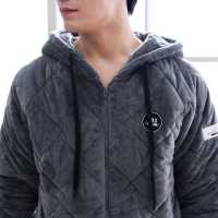 运动套装家居服冬季保暖加绒加厚夹棉冬天法兰绒珊瑚男士秋冬睡衣童6710灰色