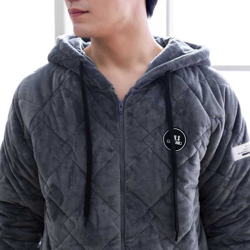运动套装家居服冬季保暖加绒加厚夹棉冬天法兰绒珊瑚男士秋冬睡衣童6710灰色