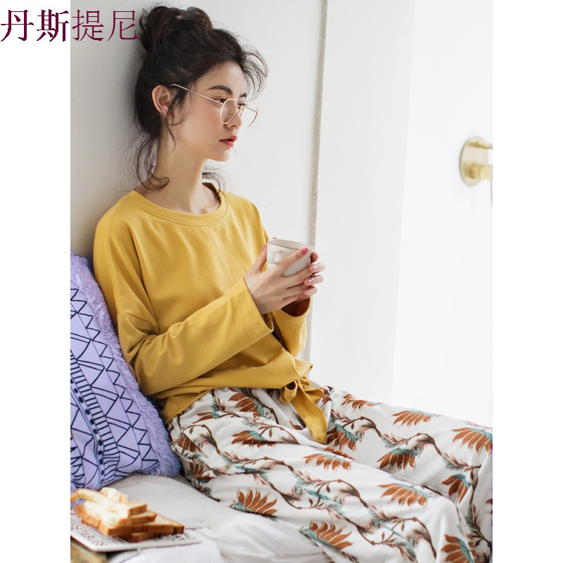 睡衣女秋纯棉长袖韩版女士春秋甜美可爱时尚宽松家居服套装可外穿