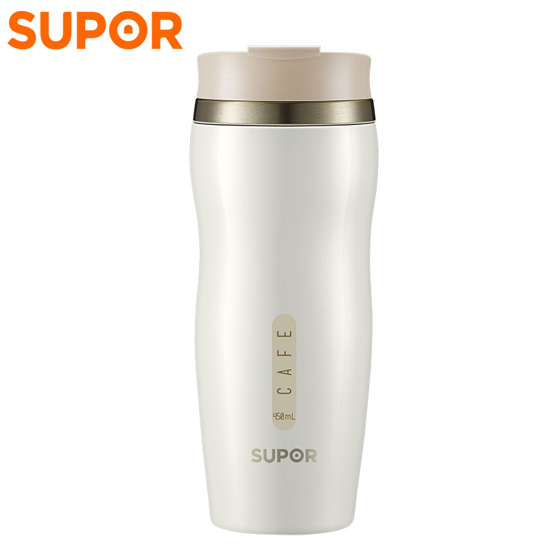 苏泊尔(SUPOR)304不锈钢真空保温杯男女款情侣杯 办公室咖啡杯车载家用隔热杯泡茶 KC45BE1晨曦白 450毫升高清大图