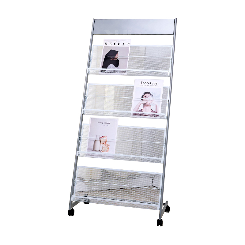 翌嘉YJ4122816 杂志架展示架报置物架收纳落地报纸报刊架 四层银色 630*360*1420