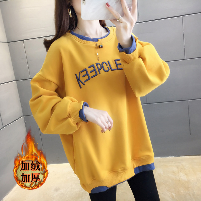 假两件套卫衣女加绒加厚韩版潮宽松秋冬网红新款大码女装ins外套