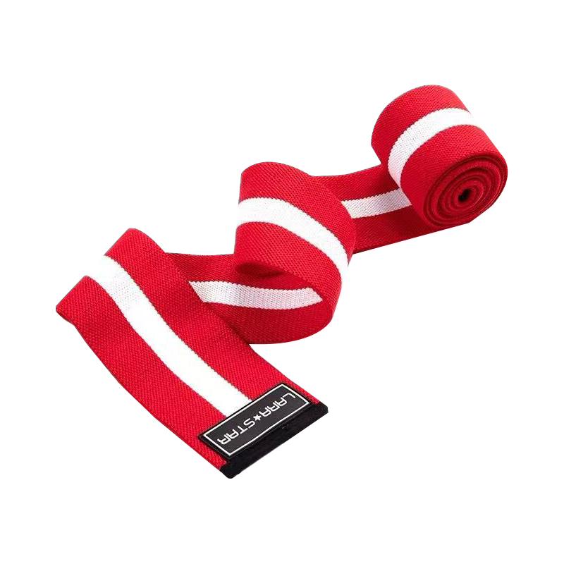 劳拉之星0314深蹲护膝缠绕护膝健身护膝绷带举重训练弹力绑腿运动护膝 红白条纹 2只装1.8米