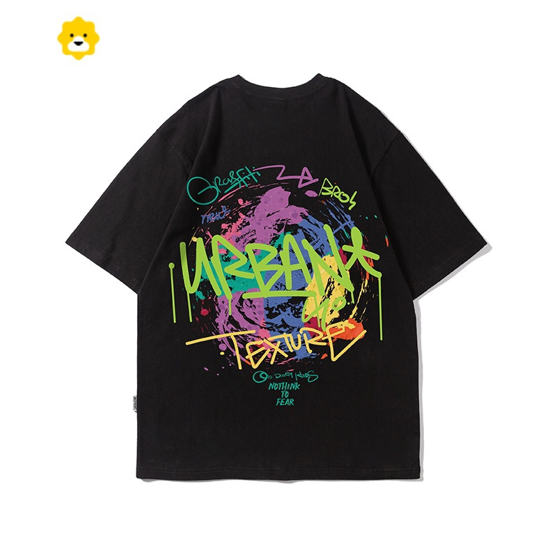fish basket欧美街头男装半袖hiphop涂鸦短袖男ins潮宽松街舞嘻哈t恤