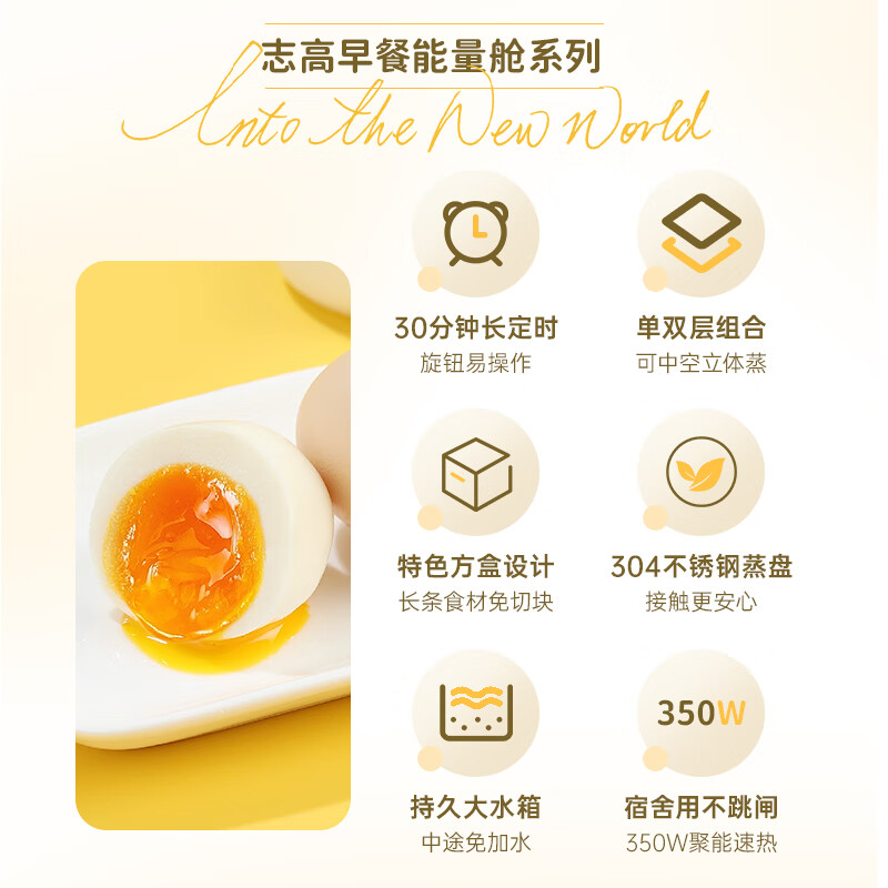 志高(CHIGO)煮蛋器蒸蛋器304不锈钢(米黄/双层带碗+不锈钢片+不锈钢盖) JPZDQ859高清大图
