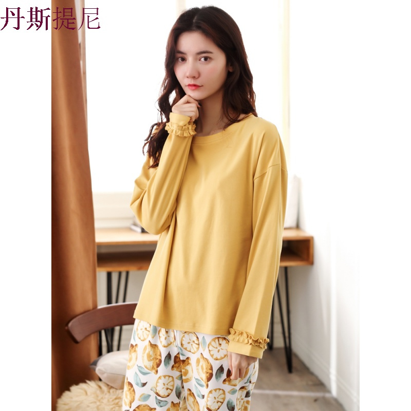 睡衣女秋纯棉长袖家居服套装薄款春秋韩版公主风可外穿夏甜美可爱