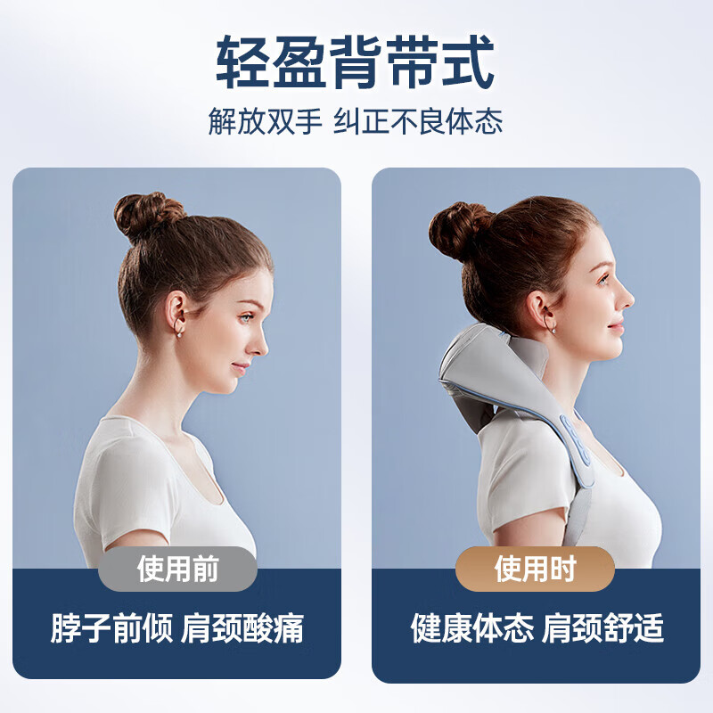 BLAUPUNKT德国蓝宝颈椎按摩器肩颈按摩器斜方肌脖子肩部背部颈肩背一体颈部按摩仪PJ01A热敷富贵包按摩披肩肩颈腰高清大图