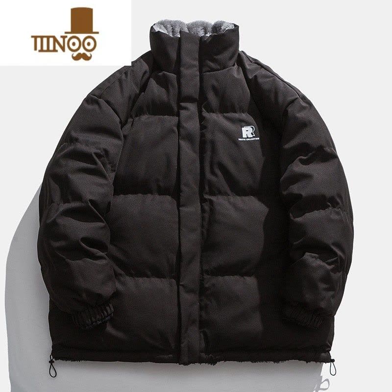 YANXU双面穿羔绒棉服外套男潮牌ins冬季棉袄加绒加厚立领情侣装棉衣图片