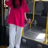 单/套装女新款学生韩版宽松短袖英文印花T恤百搭休闲阔腿裤两件套 白色[九分裤] S [建议85斤内]