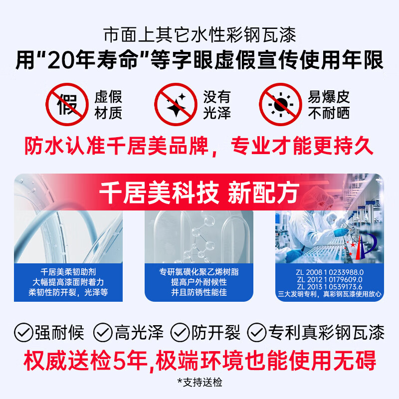 千居美 彩钢瓦翻新防锈漆 金属漆钢结构防腐户外工业油漆涂料3KG 海蓝