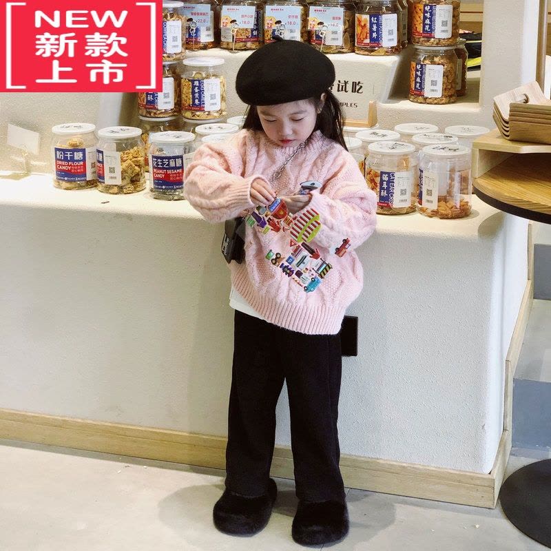 可莉允恬恬很甜 2022新款女童冬季慵懒风时髦麻花百搭套头毛衣图片
