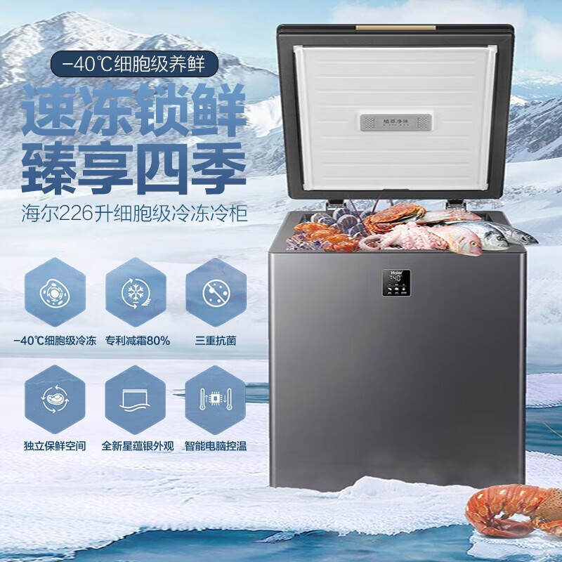 海尔(Haier)冰柜家用小型冷藏保鲜冷冻柜一键转换-40度超低温速冻冷柜一级节能 BC/BD-226GHEPG高清大图