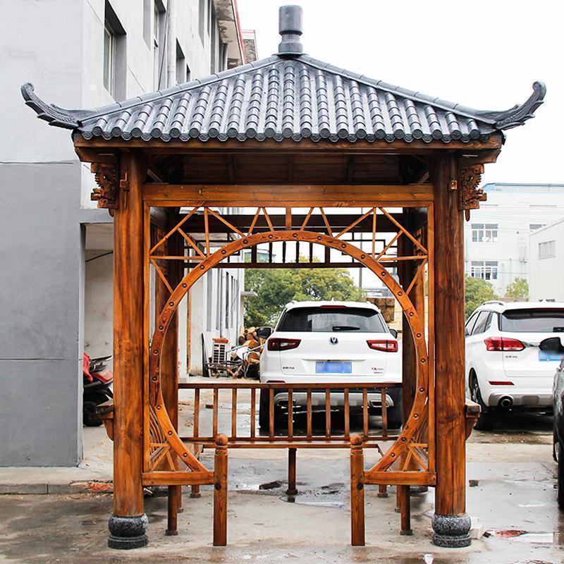 森美人凉亭户外别墅庭院四角六角古建实木碳化防腐木屋花园仿古中式亭子 树脂瓦四角凉亭不包邮