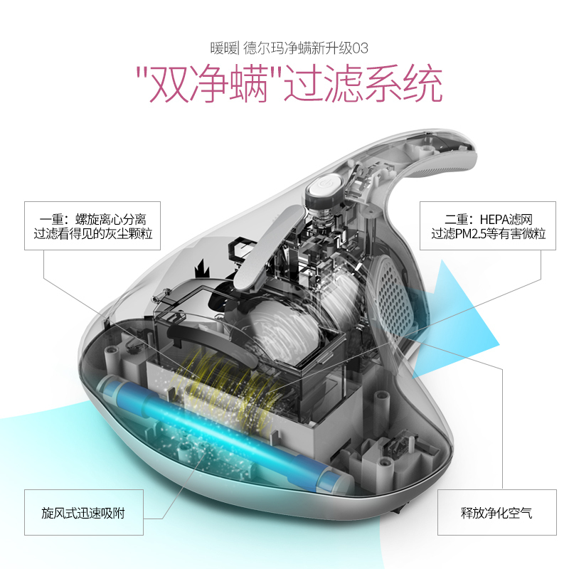 德尔玛(Deerma)吸尘器 CM300 UV紫外线除螨仪 小巧迷你 手持吸尘器家用 350W尘盒尘桶集尘吸尘扫地机