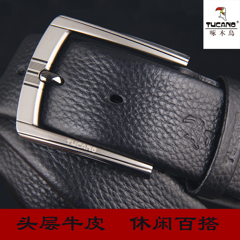 啄木鸟皮带男士真皮针扣新款腰带男头层纯牛皮休闲潮裤腰带牛纯高清大图