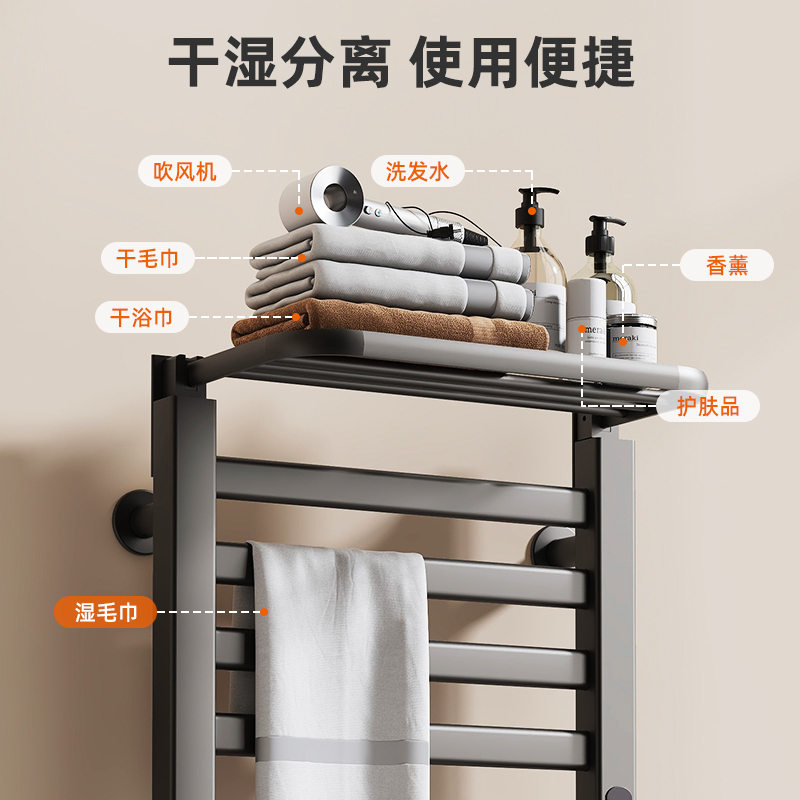 SIOYIE芯毅 智能电热毛巾架家用浴室卫生间毛巾杆电加热恒温浴巾烘干置物架打孔安装R395(自行安装)高清大图