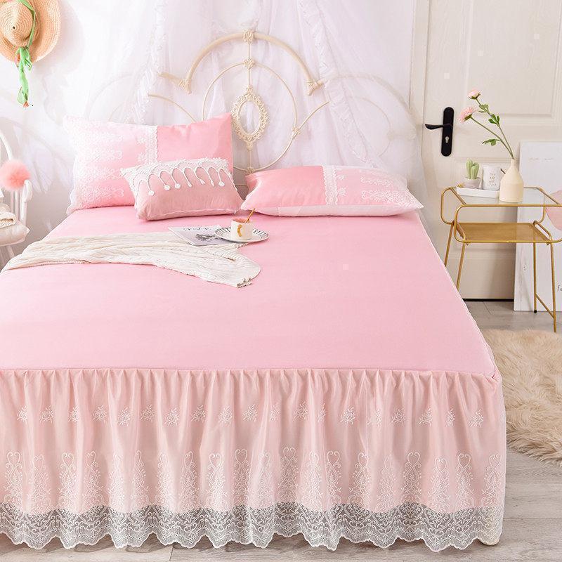 美帮汇床裙冰丝凉席三件套1.8m床蕾丝花边夏季1.5米床罩可水洗空调席子 白雪公主-粉红 1.2m（4英尺）床