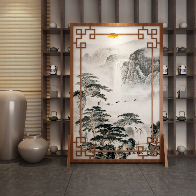定制中式屏风客厅酒店山水镂空实木遮挡家用玄关隔断花鸟座屏 图案5胡桃木120*180高清大图