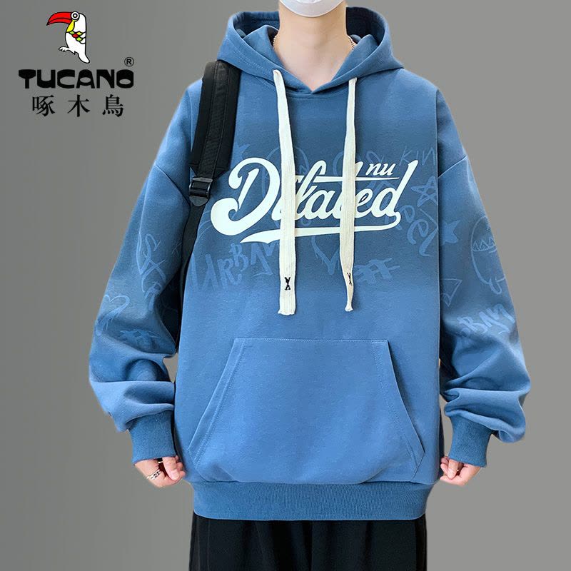 啄木鸟新款春秋季连帽卫衣男时髦外套青少年初中学生潮流帅气套装图片