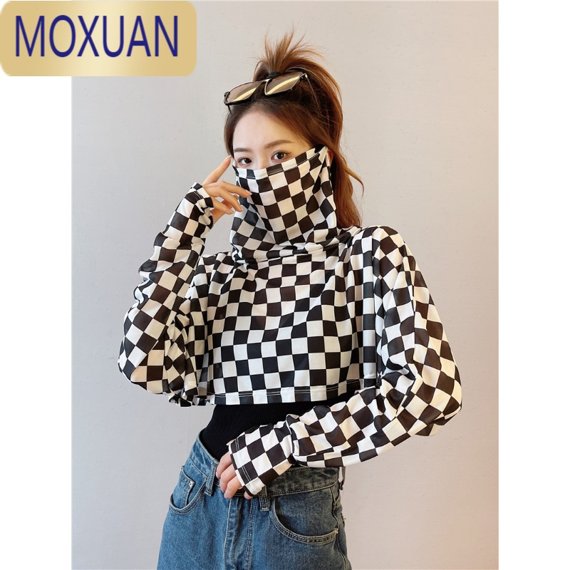 MOXUAN防晒披肩女夏季腰果花长袖开车披风出游短款遮脸面罩一体防晒衣